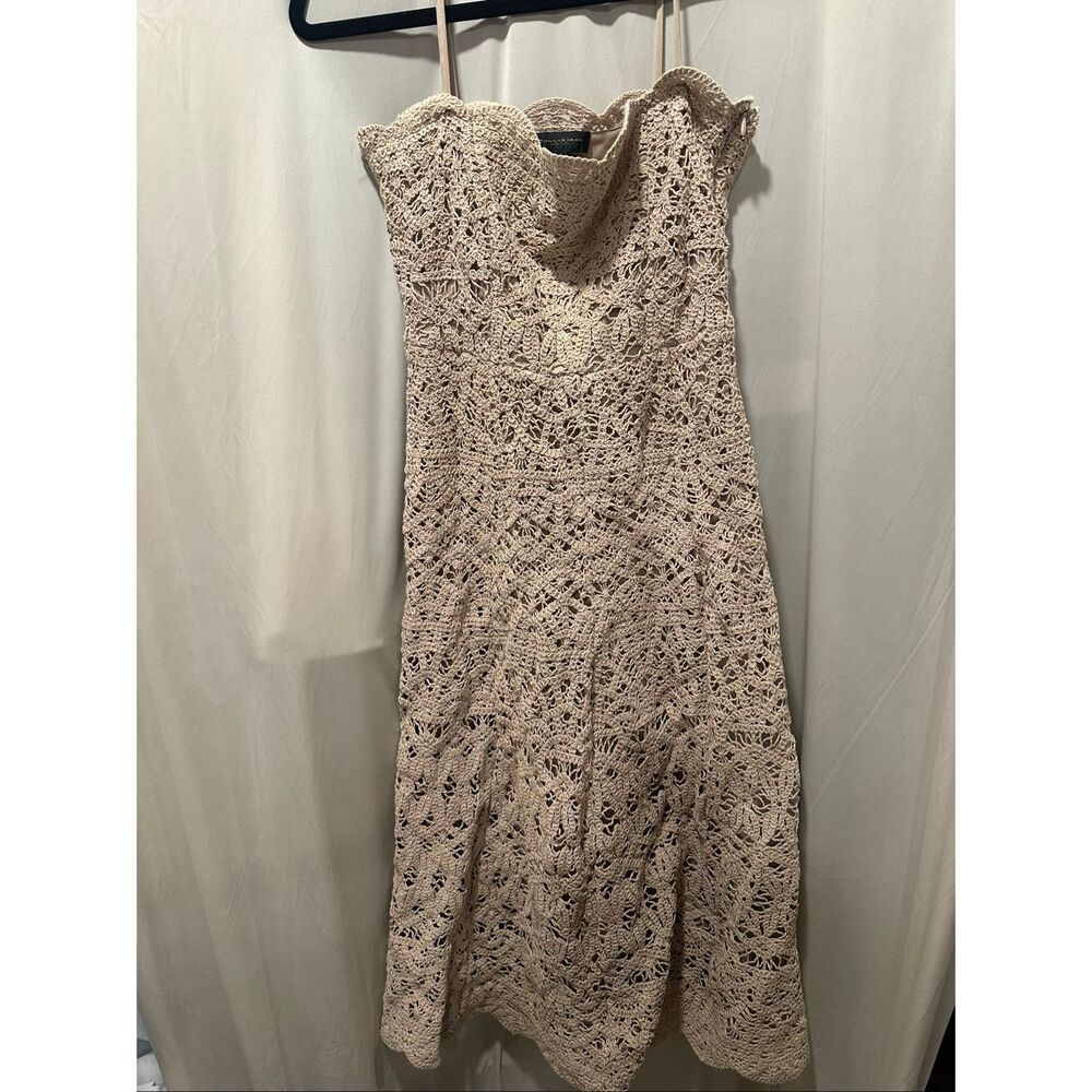 Donna Karan New York Crochet Lace Dress Nude Beige Fit Flare Size 4